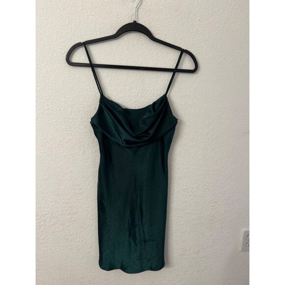 Saints + Secrets Dark Green emerald  Cowl Neck Mini Dress women size small - Picture 2 of 5